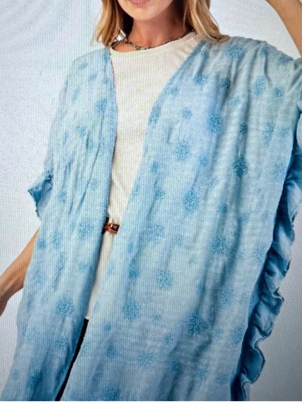 Light Blue Women's Open Front Kimono Cover-Up